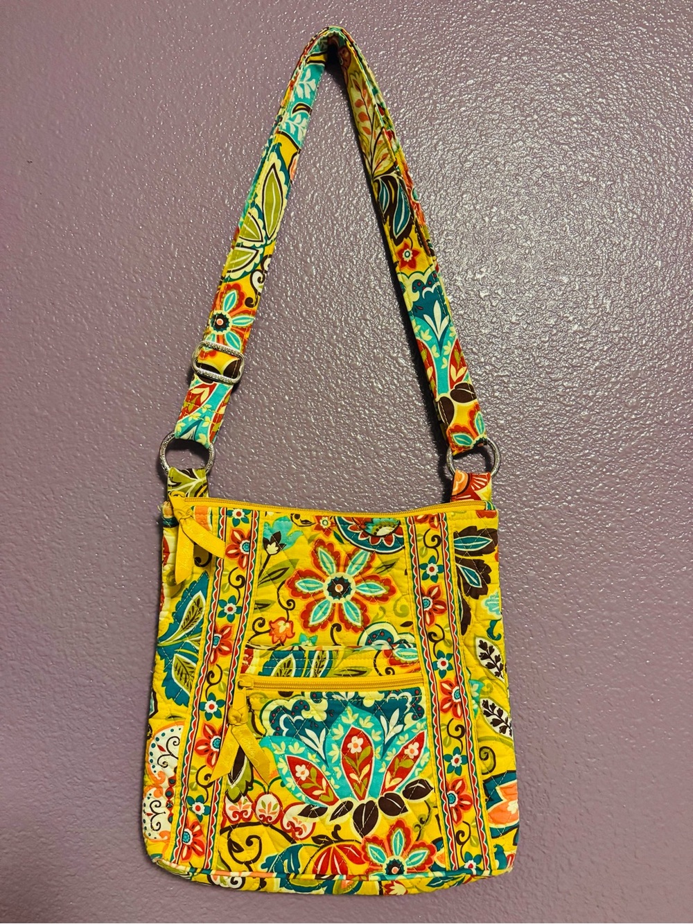 Vera Bradley Yellow Floral Quilted Crossbody with Multicolor Strap